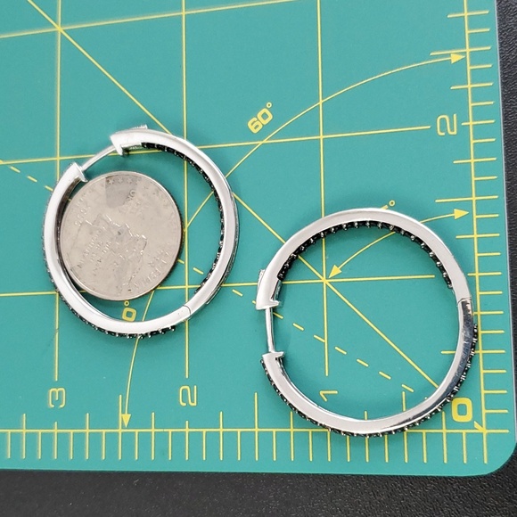 Sterling Silver 925 Onyx Hoop Earrings - Picture 6 of 6